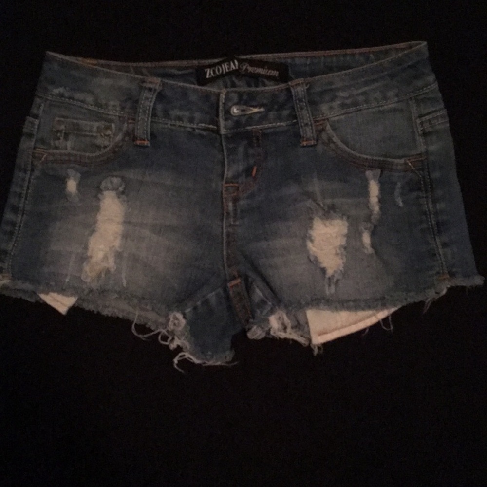 Distressed jean shorts